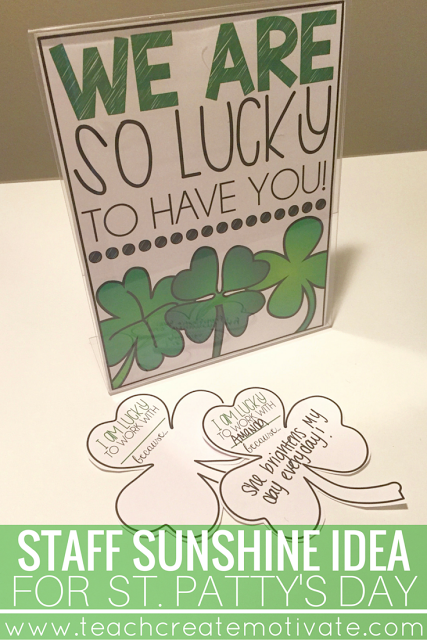 Teachers: Spread Staff Sunshine at your school on St. Patrick's Day! 2 Freebies included!!