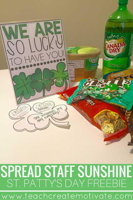 Teachers: Spread Staff Sunshine at your school on St. Patrick's Day! 2 Freebies included!!