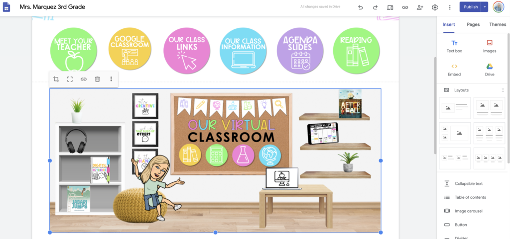 Screenshot of a digital teaching space within Google Classroom 