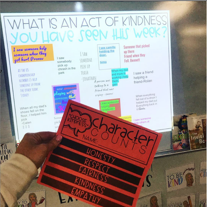 discussion slide that read "What is an act of kindness you have seen this week?"