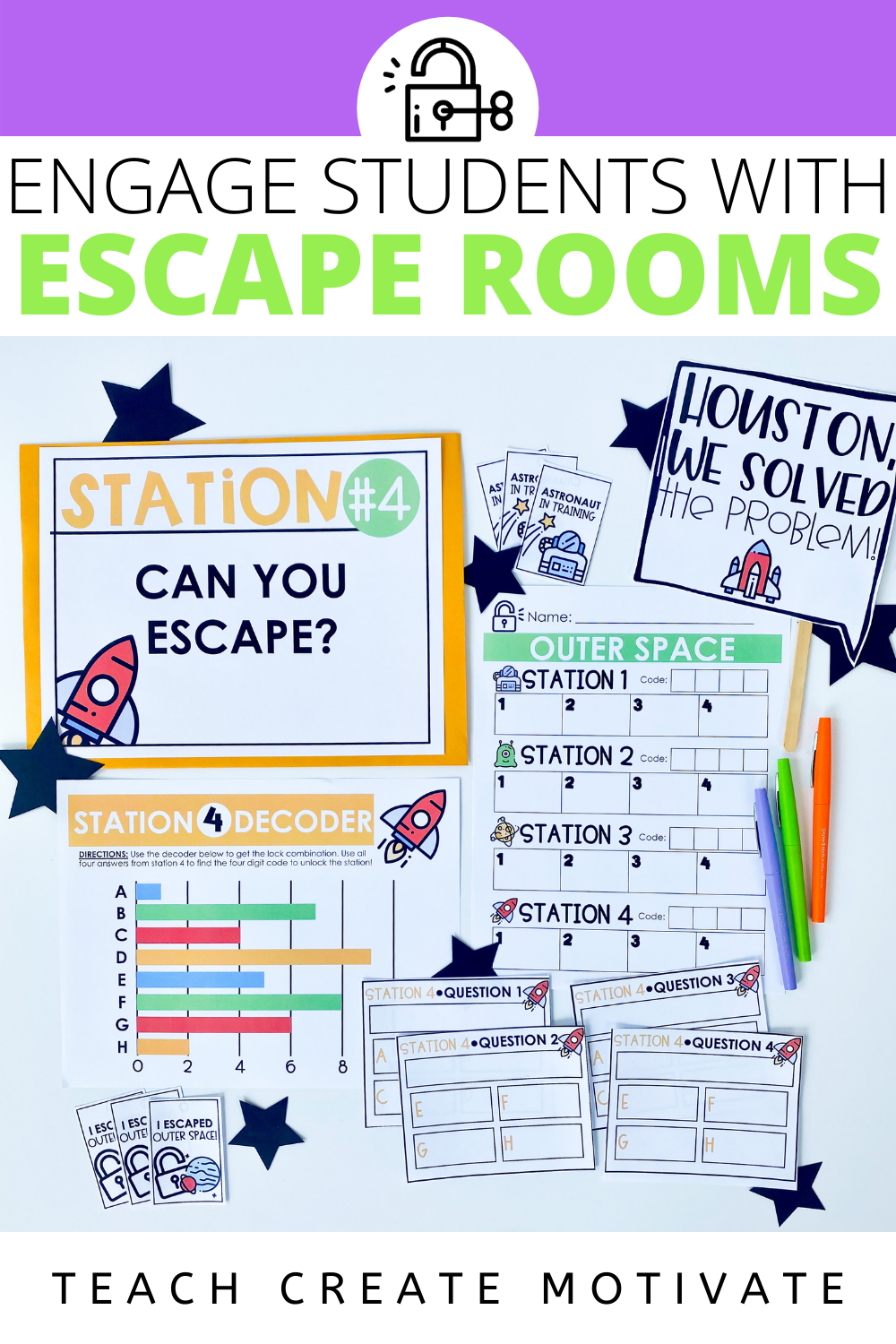 Escape rooms are a great way to increase student engagement! Your elementary students will love these escape room puzzles. The DIY escape room templates let you add your content. Ready to use digital or printable versions. It includes props, so you can even do an escape room classroom transformation if you want. These escape room ideas for kids come in different themes, so you can use them throughout the school year. (Kinder, 1st grade, 2nd grade, 3rd grade, 4th grade, 5th grade, middle school)