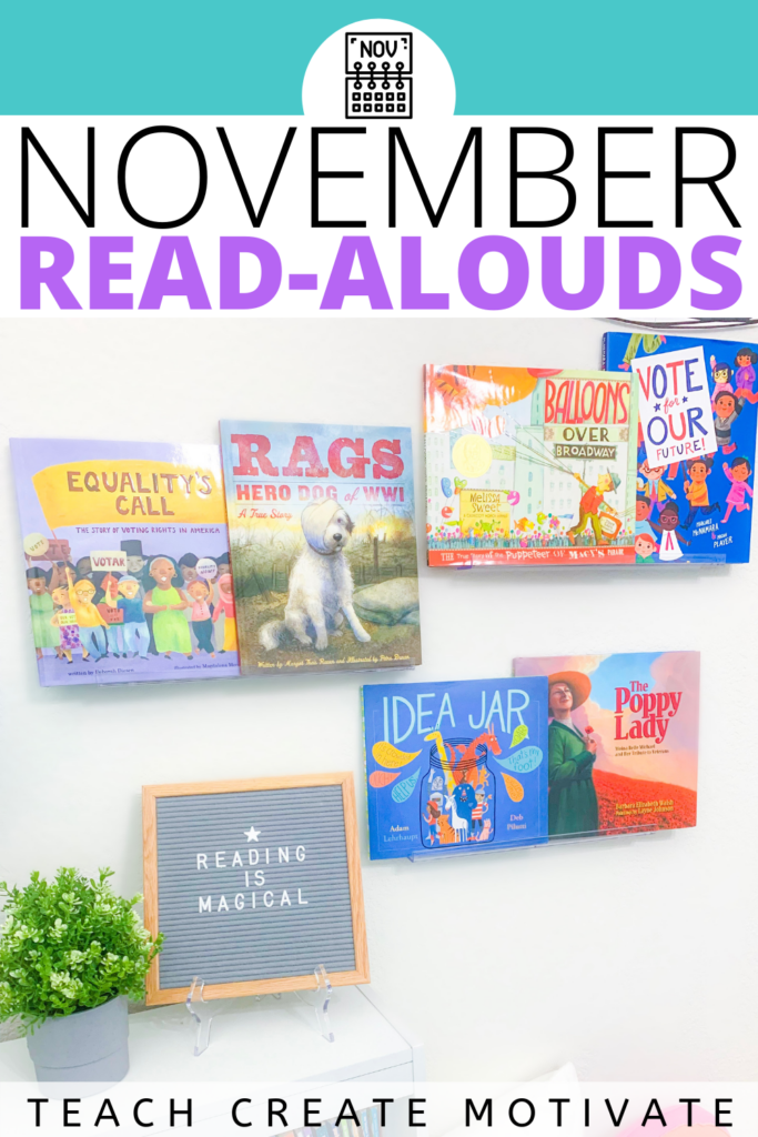 NOVEMBER READ ALOUDS AND ACTIVITIES / / November has a lot of holidays like Thanksgiving, Election Day, Veteran's Day, and Author's Day. Use this list of read alouds to read during your morning meeting. Start discussions about these holidays with your students with book talks and extend your lesson with seasonal writing activities. 2 FREE resources linked! (Kindergarten, 1st grade, 2nd grade, 3rd grade, 4th grade, 5th grade, elementary, Social Studies, President's Day, Election Year, Current Events)
