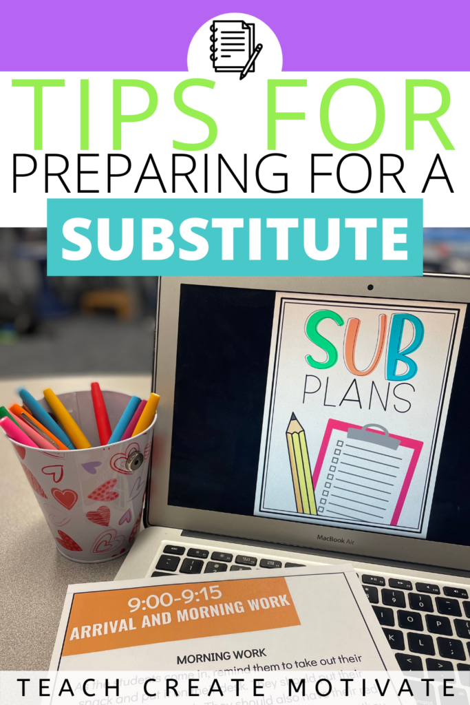 Preparing for a substitute teacher can be overwhelming! Read for 5 tips for preparing for a sub to help you next time you have a guest teacher in your classroom. Grab this sub binder or create digital sub plans and follow the tips on making having a sub easier on you! (back to school, classroom management, editable sub plans, digital sub plans, personal day, sick day, PTO, elementary school, middle schools, ideas for subs, lower elementary, upper elementary, sub tub)