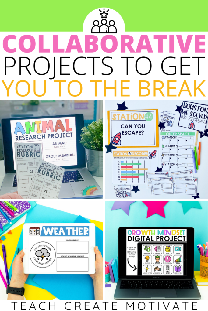 Looking for ways to keep your students engaged and focused before a break? Try collaborative projects! The few weeks between fall and winter break can be hard for student engagement and classroom management. Use these projects for review, an extension of learning, or enrichment. Students will love partner work on a growth mindset digital project, escape rooms, or research projects. (2nd Grade, 3rd Grade, 4th Grade, 5th Grade, 6th grade, elementary, digital, printable, group work, task cards)