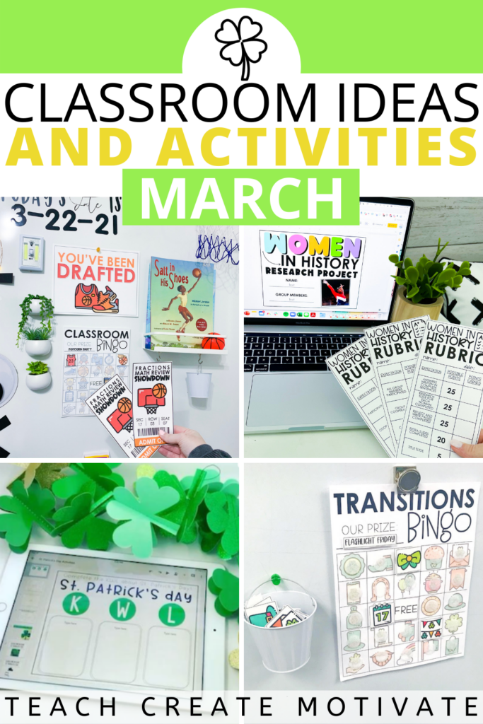 Everything you need to keep your students engaged in March is in this post! Assign the ready-to-use Women in History Digital Research Project where students can learn about 27 influential women in history and show off their research, reading, and writing skills. Play March Classroom Management Bingo to stay on top of classroom behaviors. Grab St. Patrick's Day activities and more! (elementary, St. Patrick's Day, seasonal, student engagement)