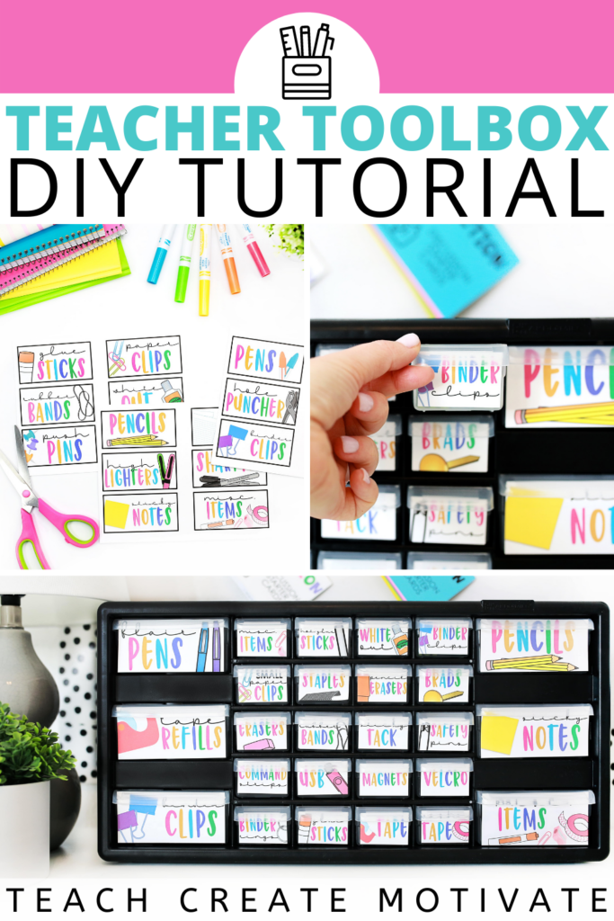 TEACHER TOOLBOX / /  This classroom organization must have is super easy to make! In this step-by-step tutorial, I walk you through how to DIY your own teacher toolbox using these ready-to-print labels. (elementary, 2nd grade, 3rd grade, 4th grade, 5th grade, classroom organization, teacher toolbox labels, middle school, high school, school supplies, desk organization)