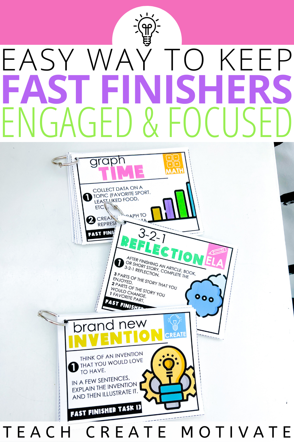 FAST FINISHER TASK CARDS / / Your students will love having various options if they finish a classroom assignment early. Provide an opportunity to review skills, offer challenges or let students critically think about new skills as an introduction. Students will look forward to working on these task cards! The task cards for early finishers are ready to use. Students will be stretched in their thinking and allow their creative side to show. Prep is quick and easy. (elementary, teacher resources)