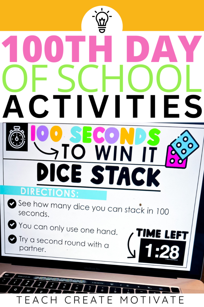 Two easy 100th day activities for your 100th day of school! The "Minute to Win it" style freebie will have your students racing the clock the complete the fun tasks. Selfie writing has students making themselves into 100 year old and answering a fun writing prompt. Happy 100th day! Two easy 100th day activities for your 100th day of school! The "Minute to Win it" style freebie will have your students racing the clock the complete the fun tasks. Selfie writing has students making themselves into 100 year old and answering a fun writing prompt. Happy 100th day!