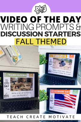 Use this Video of the Day - Fall Writing Prompts and Discussion Starters - Slides to get your students thinking, discussing and writing all about fall themed topics!