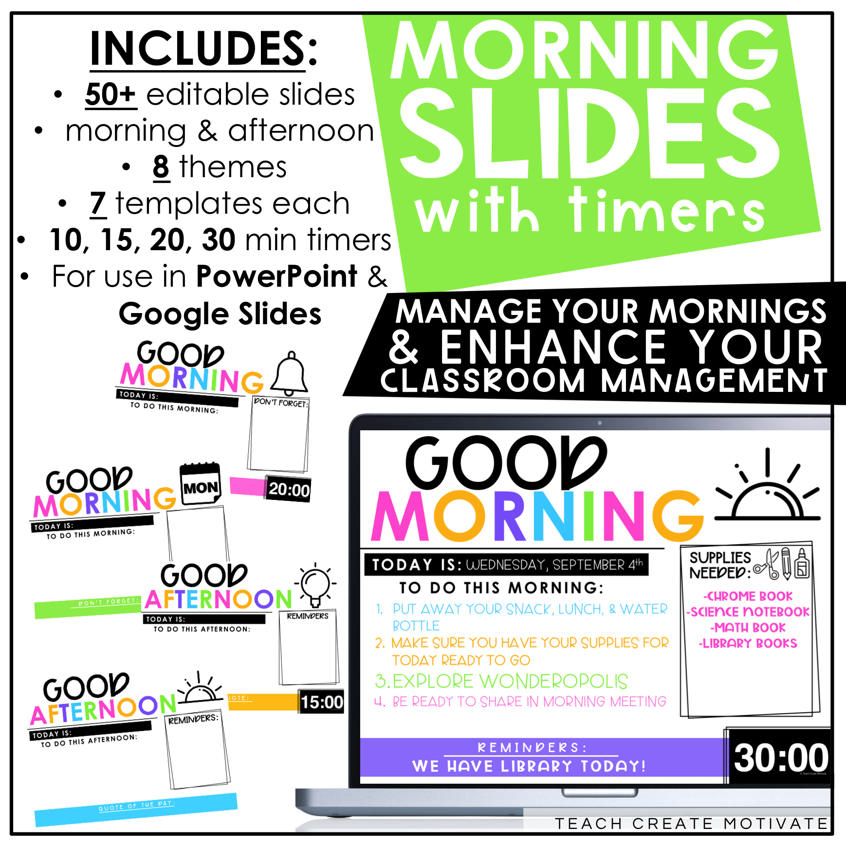 Morning Slides with Timers Editable Classroom Management Teach