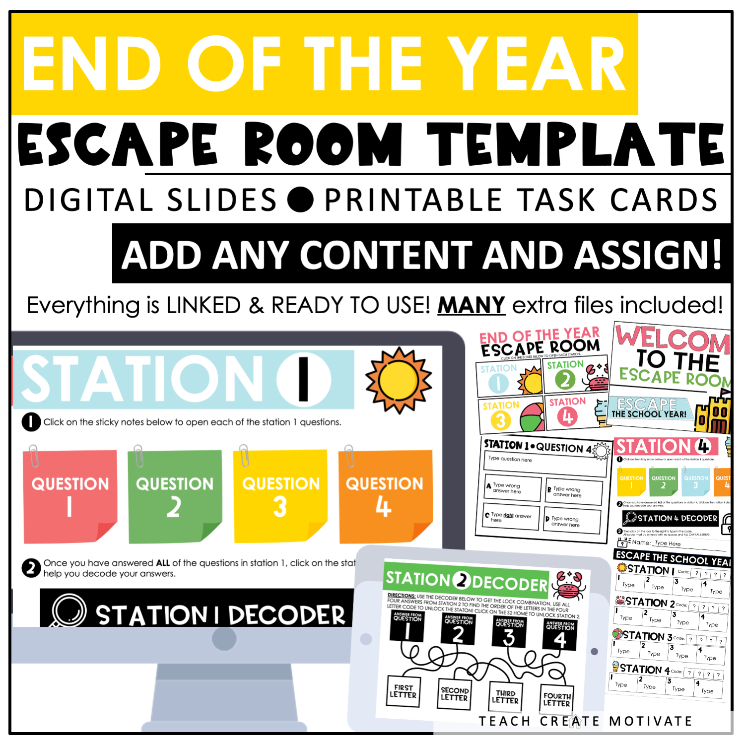 End of the Year Escape Room Template  Printable Task Cards Within Task Cards Template