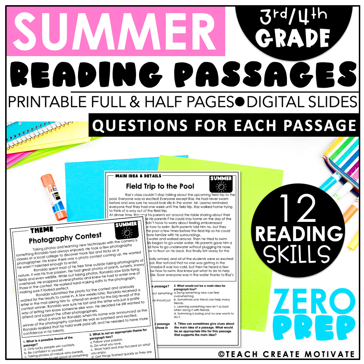 summer reading comprehension 3rd 4th grade reading passages and questions teach create motivate